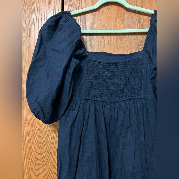 The A&F Emerson Linen-Blend Puff Sleeve Mini Dress Navy Size Large Tall - Picture 12 of 15